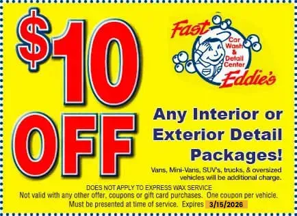 $10 Off any interior or exterior detail packages. Expires 3/15/2026